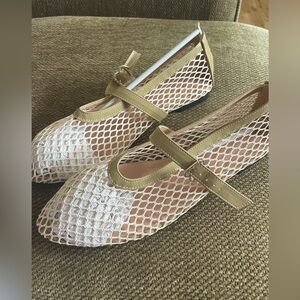 Nude mesh fishnet ballet flats NEW